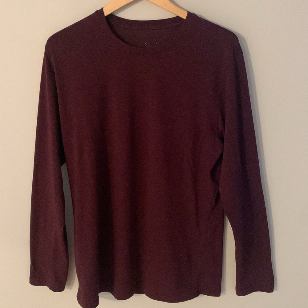 Mack Weldon SILVER Supima Cotton Long Sleeve Crew Neck Tee Shirt Burgundy Large